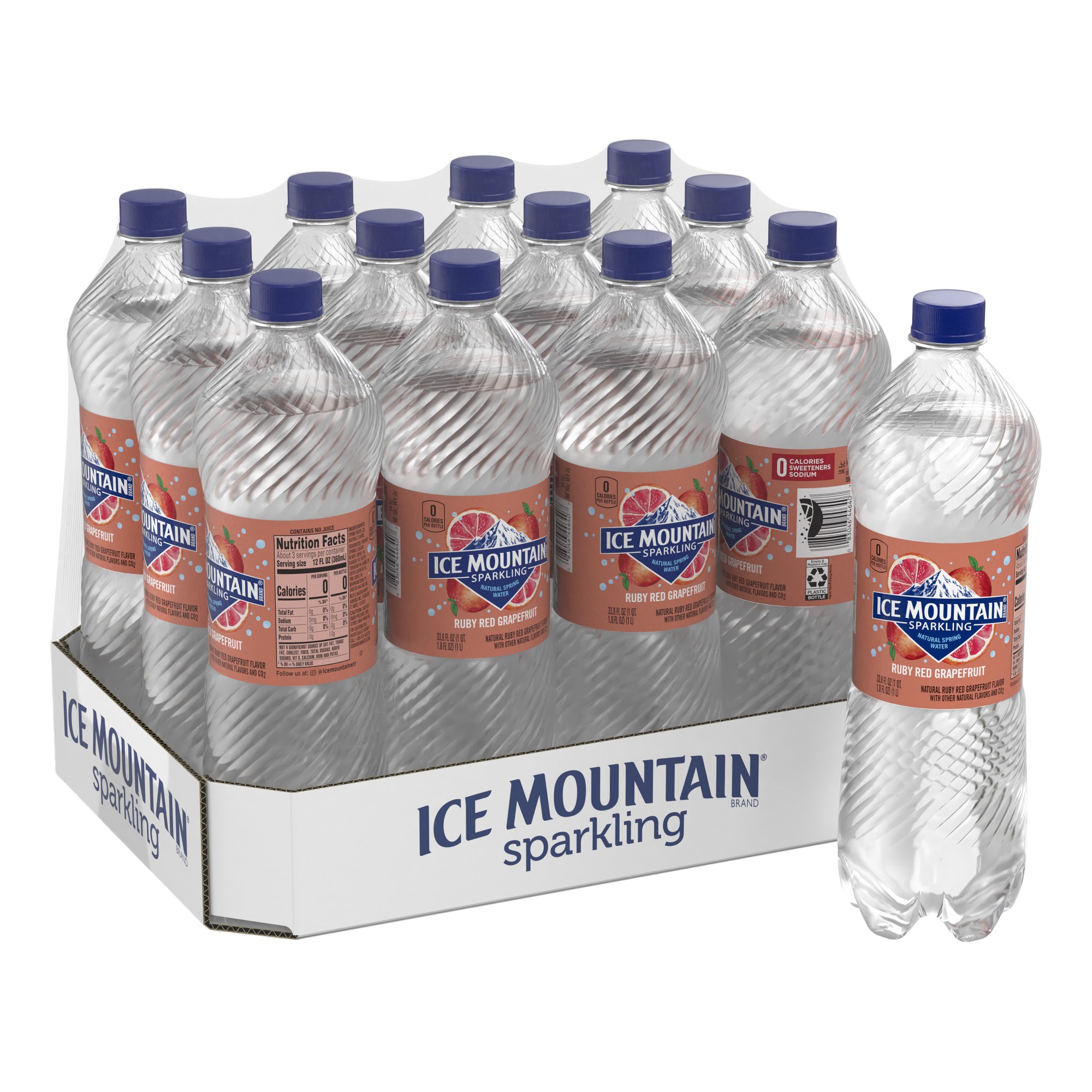 Ice Mountain Sparkling Water, Ruby Red Grapefruit, 33.8 Oz. Plastic Bottles (12 Count)
