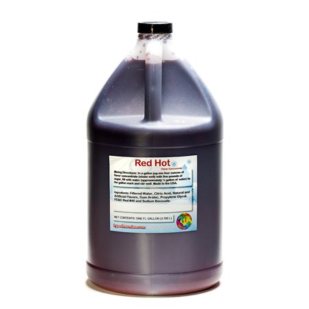 Red Hot Shaved  Shaved Ice and Snow Cone Unsweetened Flavor Concentrate *Gallon* 128 Fl Oz Size (must Add Sugar and Water)