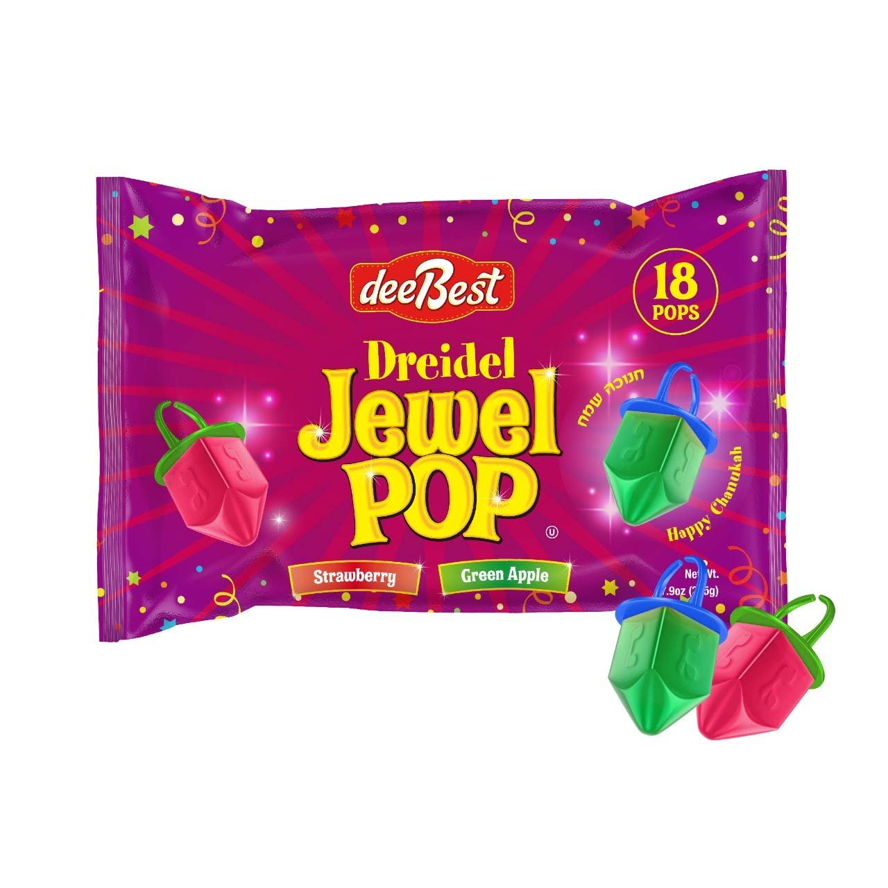 Dee Best Hanukkah Dreidel Jewel Pop Ring Shape Candy - Great Hanukkah Party Decoration