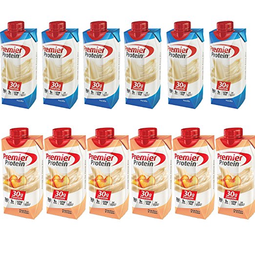 Premier Protein High Protein Shakes - 6 Vanilla, 6 Peaches & Cream (11 Fl. Oz., 12 Pack)