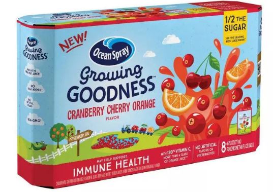 (40 Pouches) Ocean Spray GROWING GOODNESSâ„¢ Juice Beverage, Cranberry Cherry Orange, Immune Health, 6 Fl Oz
