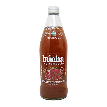 Bucha Certified Organic Sparkling Kombucha Choice of Five Flavors- Case Pack of 12/16 Fl Oz Bottles (Raspberry Pomegranate)