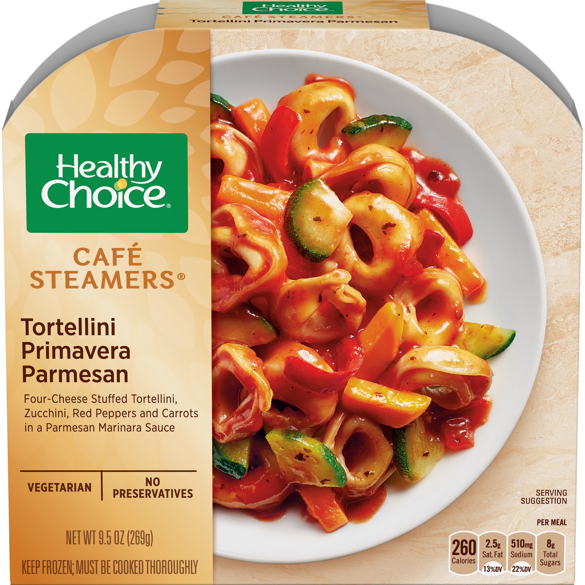 TORTELLINI PRIMAVERA PARMESAN FOUR-CHEESE STUFFED TORTELLINI, ZUCCHINI, RED PEPPERS AND CARROTS IN A PARMESAN MARINARA SAUCE, TORTELLINI PRIMAVERA PARMESAN