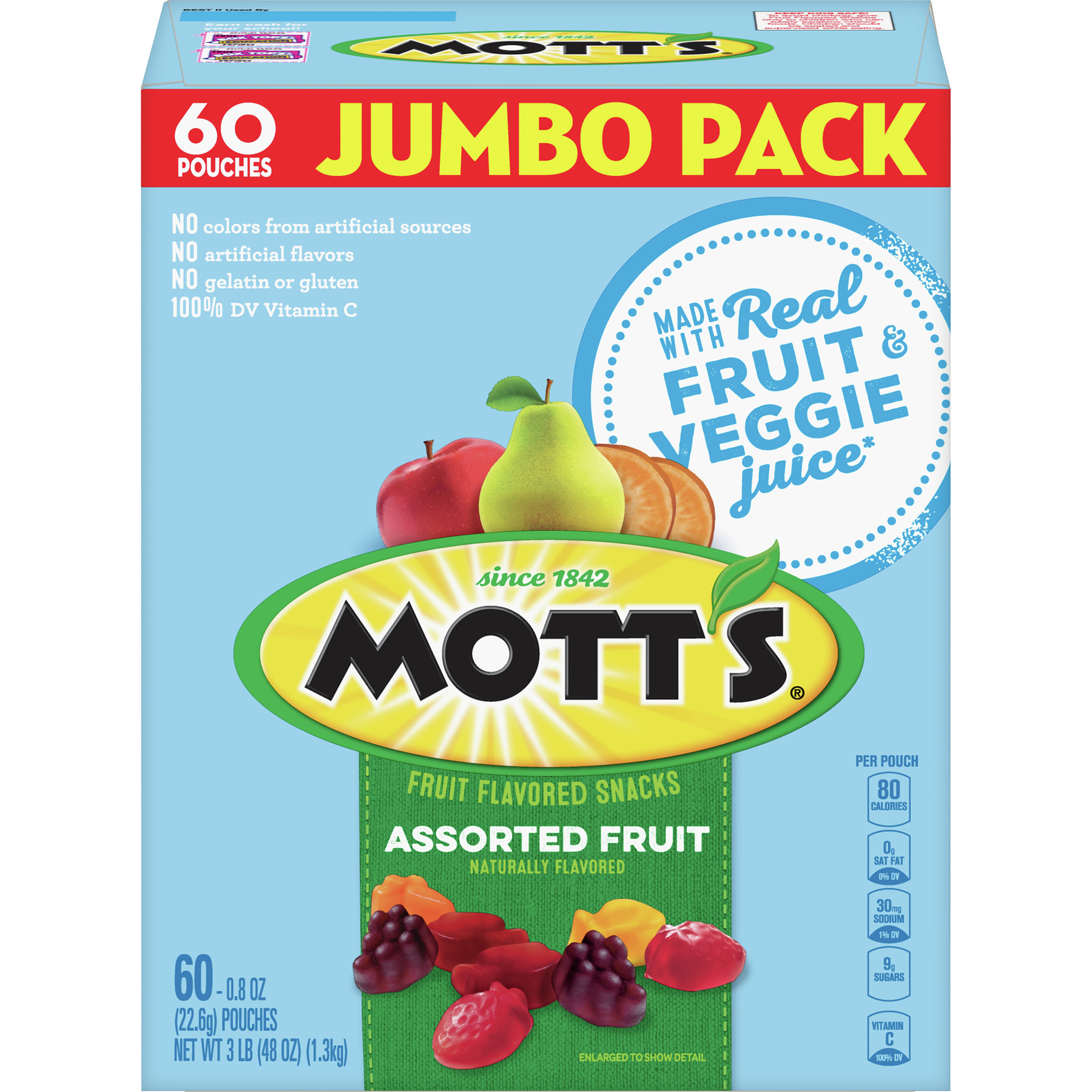 Mott’s Fruit Flavored Snacks  Assorted Fruit  60 Ct  0.8oz Each