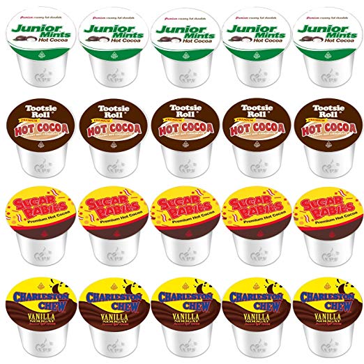 20 Count Variety K-Cups Keurig Hot Cocoa from Tootsie Roll, Junior Mints, Sugar Babies and Charleston Chew Vanilla