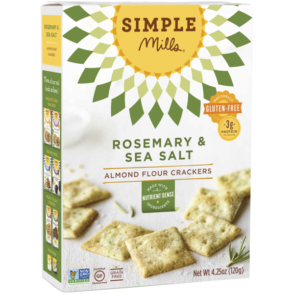 Simple Mills Rosemary & Sea Salt Almond Flour Crackers, 4.25 Oz, (Pack of 6)