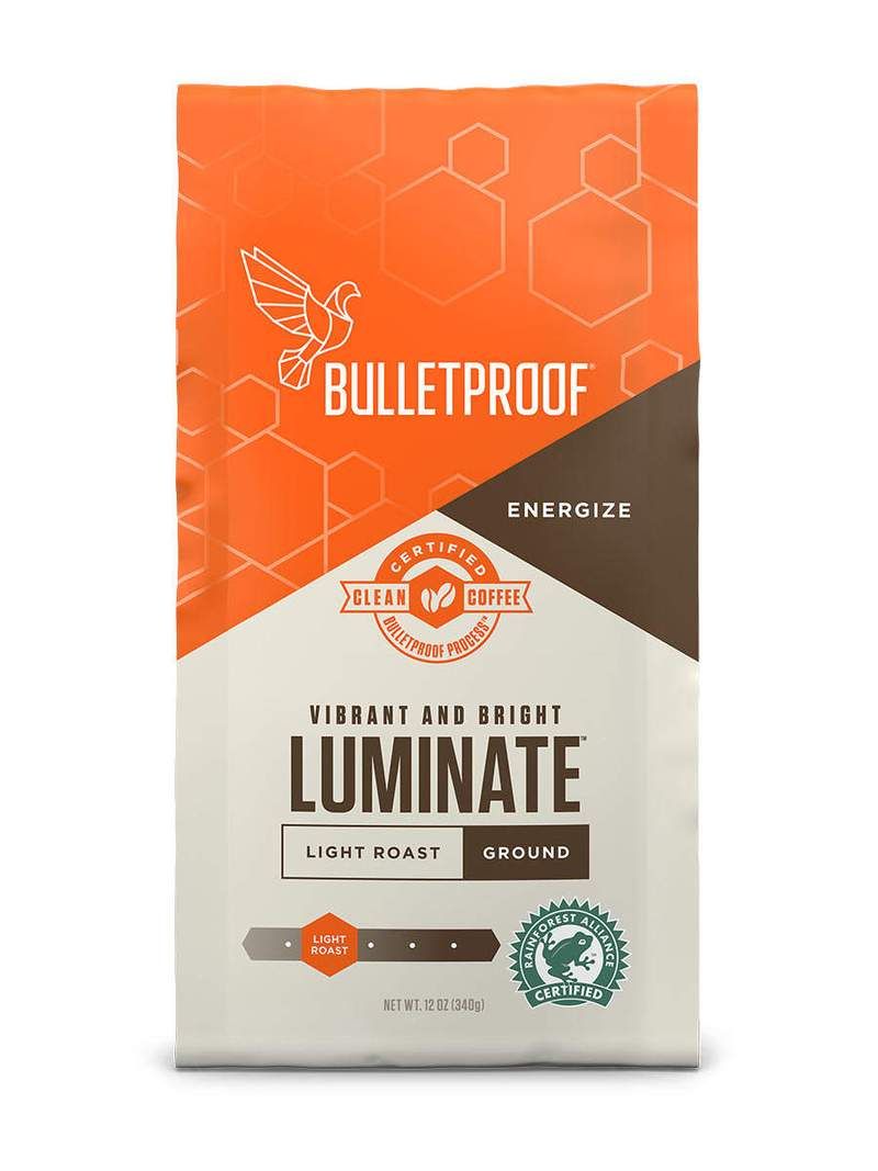 Bulletproof Luminate Ground Coffee, Premium Medium Roast Gourmet Organic Beans, Rainforest Alliance Certified, Perfect for Keto Diet, Upgraded Clean Coffee (12 Ounces).