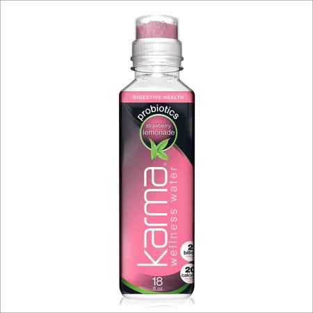 Karma Wellness Flavored Probiotic Water, Strawberry Lemonade, 18 Fl Oz (Pack of 12), Supports Digestive and Immune System Health, Low Calorie, 2 Billi