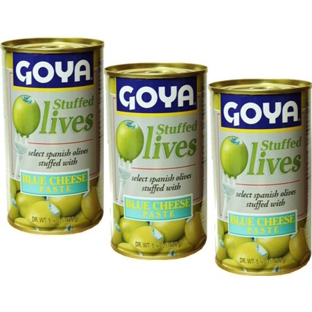 Goya Blue Cheese Stuffed Spanish Olives. 5.25 Oz, Pack of 3