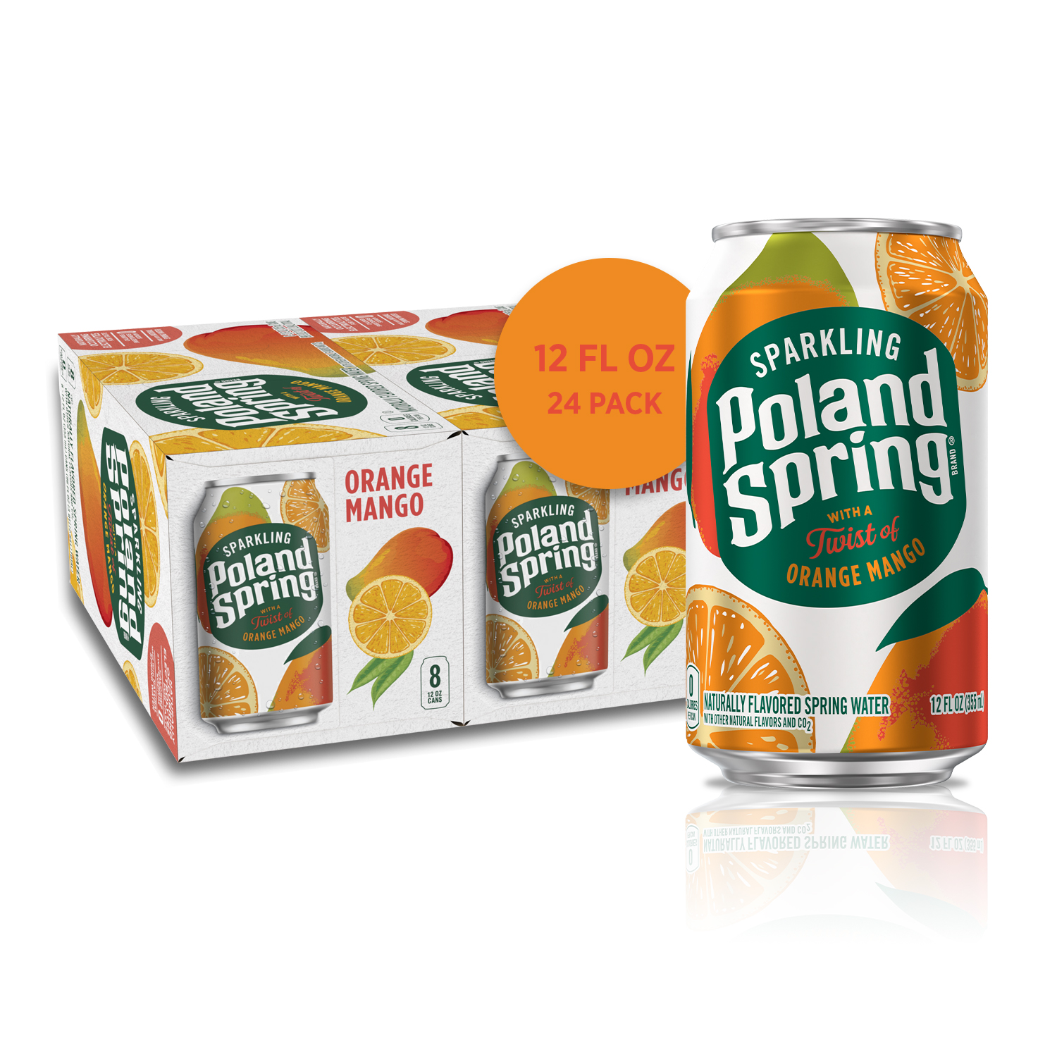 Poland Spring Sparkling Water, Orange Mango, 12 Oz. Can (24 Count)
