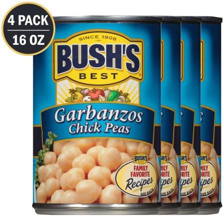 (4 Pack) BUSHS Garbanzo Beans, Plant Based Protein, Canned Chickpeas, 16 Oz