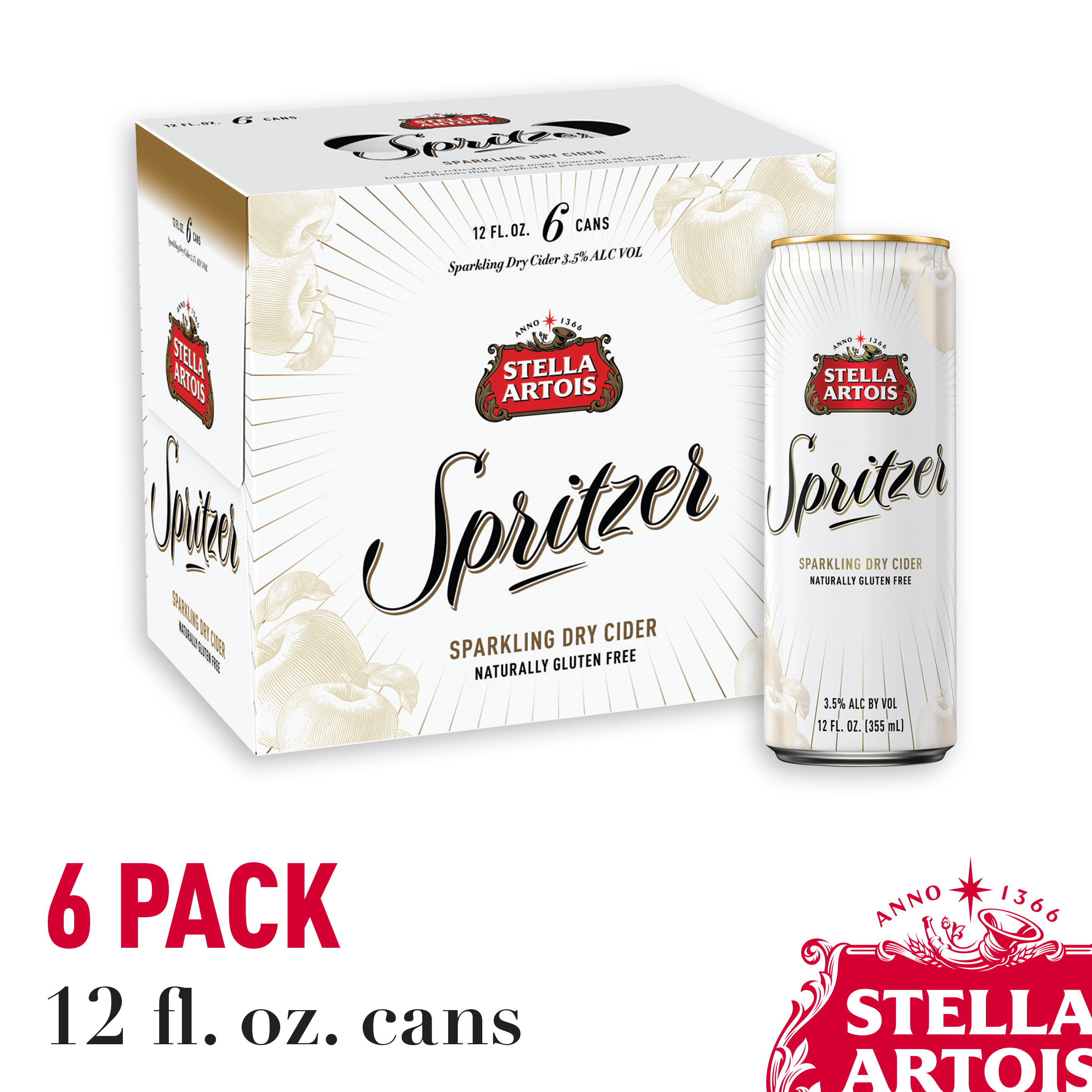 Stella Artois Spritzer, Sparkling Dry Cider, 6 Pack, 12 FL OZ Cans, 3.5% ABV
