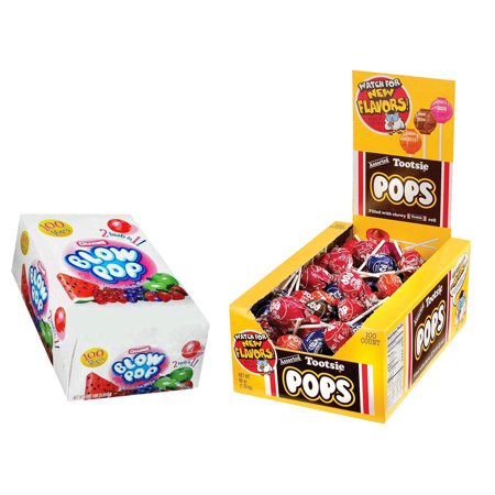 Pops Variety Pack - Tootsie Roll Pops, Charms Blow Pop Assorted, 200 Ct. Plus 8oz Coney Island Rainbow Gumballs Perfect for All Ocassions Halloweeen,