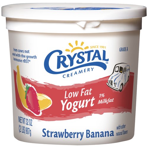 Crystal Creamery Strawberry Banana Low Fat Yogurt, 32 oz