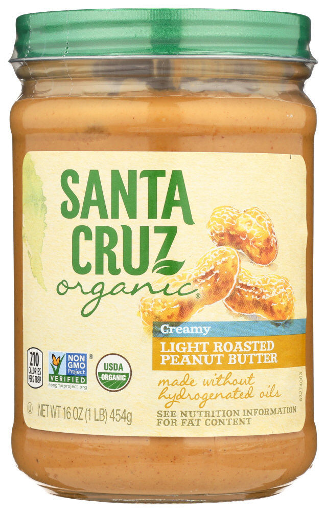 Santa Cruz Organic Peanut Butter, Light Roasted Creamy, 16 Oz, Pack of 6