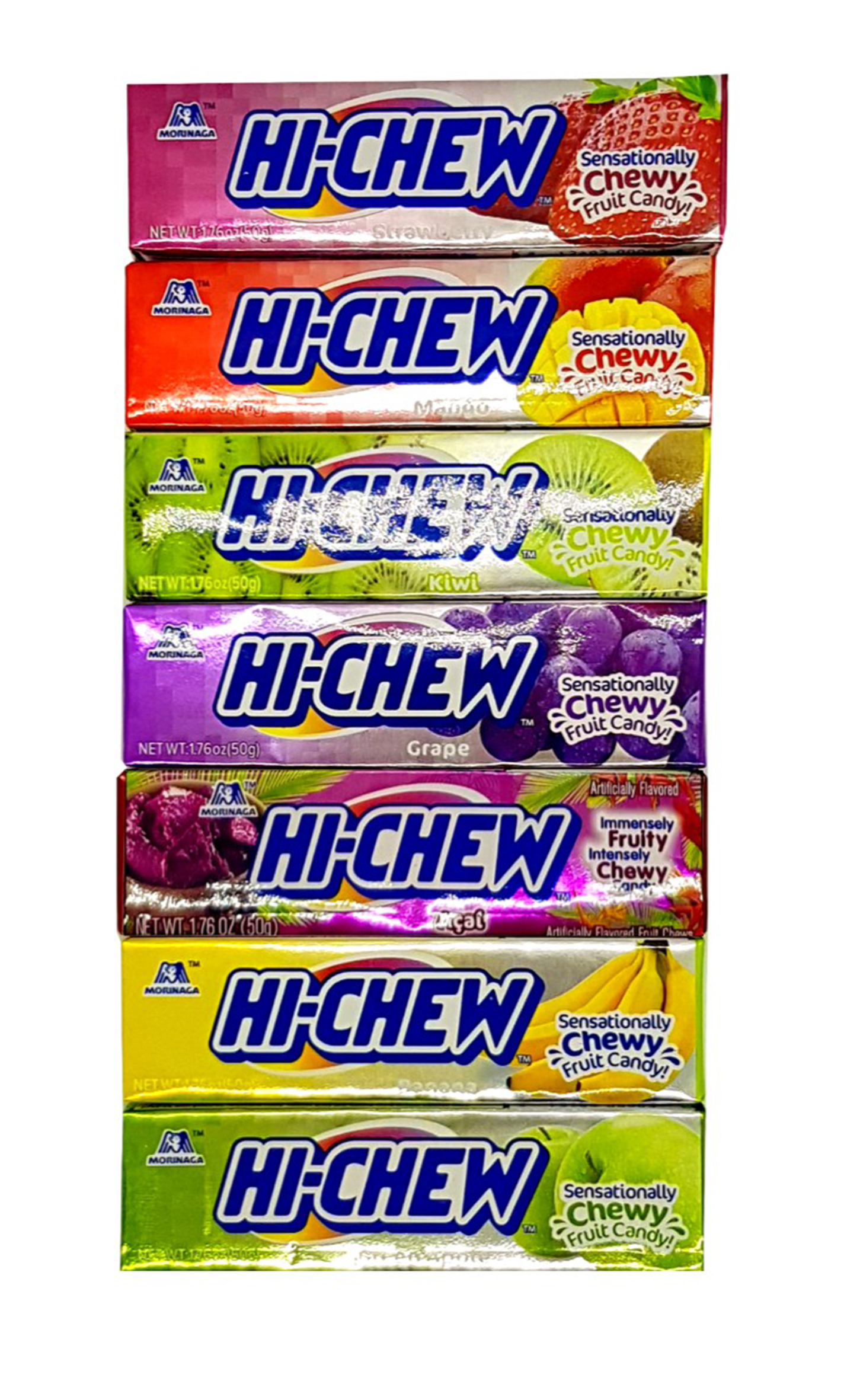 Hi-chew Assorted 7 Flavors 2 Each Chewy Fruit Candies 1.76 Oz. Bar by Morinaga (14-pack)