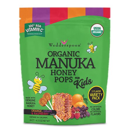 Wedderspoon Wellbeeing Products Variety Pack, Orange, Grape & Raspberry 24 Count Organic Manuka Honey Pops for Kids 233522 2 PACK OC