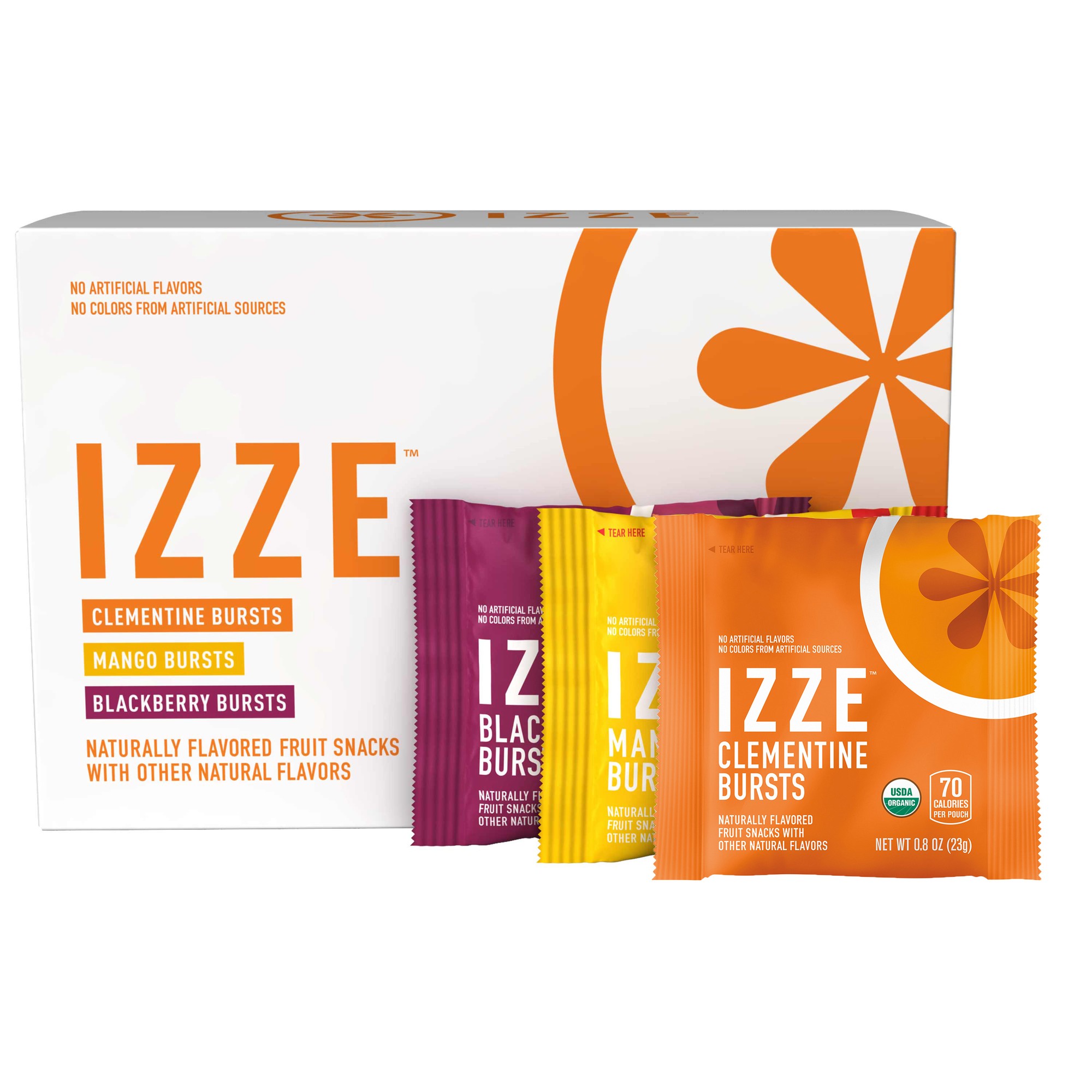 IZZE Bursts Organic Fruit Snacks, 3 Flavor Variety Pack, 0.8 Oz Pouches, 18 Count