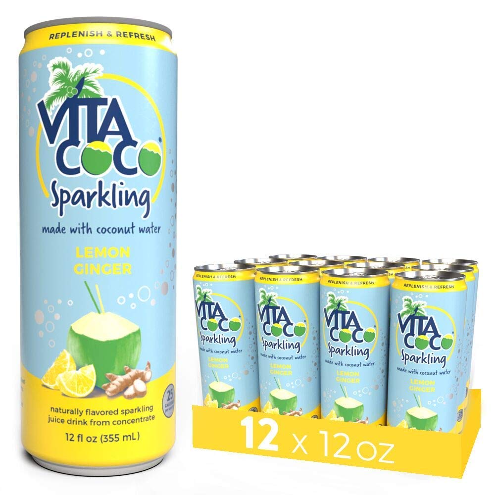 Vita Coco Sparkling Coconut Water, Lemon Ginger, 12 Fl Oz Can (Pack of 12)