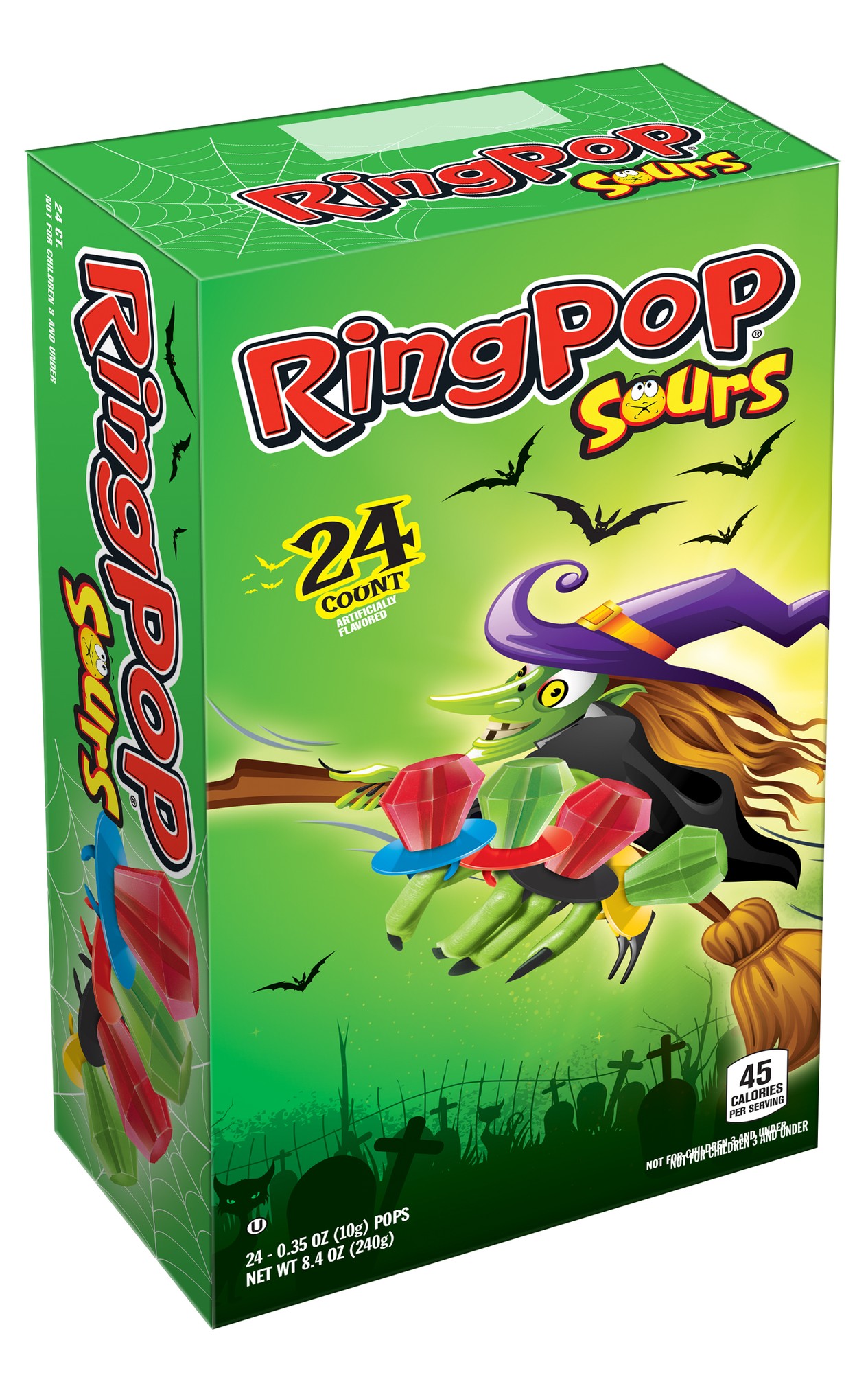 Ring Pop Individually Wrapped Trick or Treat Variety Box, Candy Suckers W/Assorted Sour Flavors, 24 Count