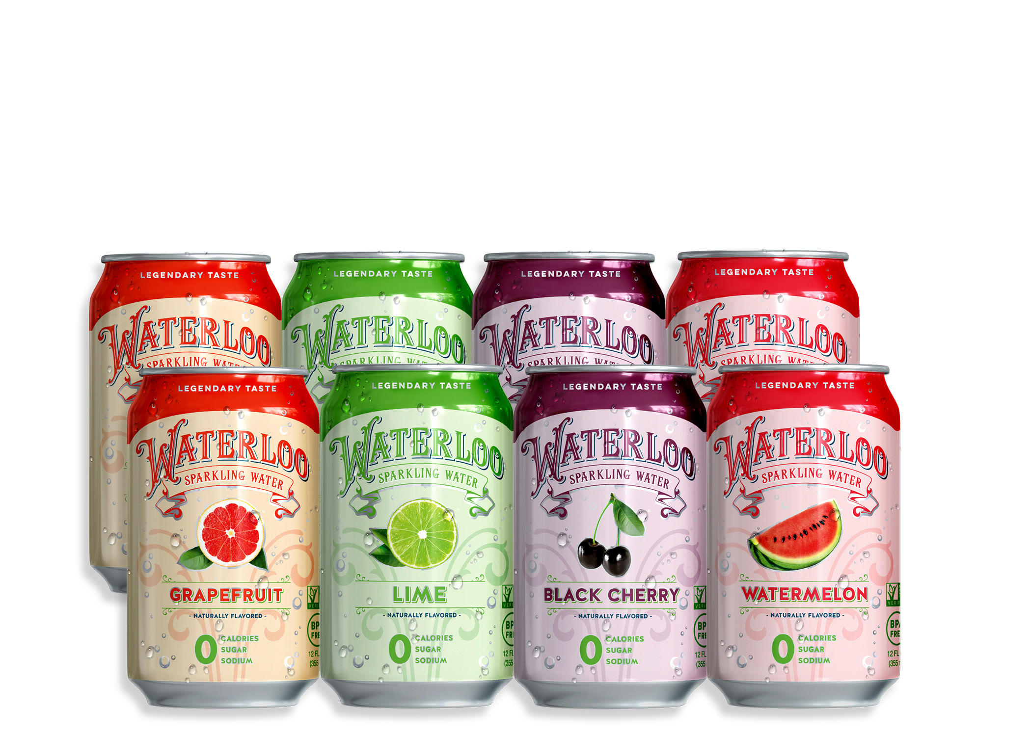 Waterloo Sparkling Water Variety Pack, Grapefruit, Lime, Black Cherry, Watermelon, 12 Fl Oz, 8 Ct