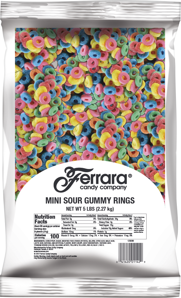 Ferrara, Mini Sour Gummy Rings Bulk Candy, 5 Lb