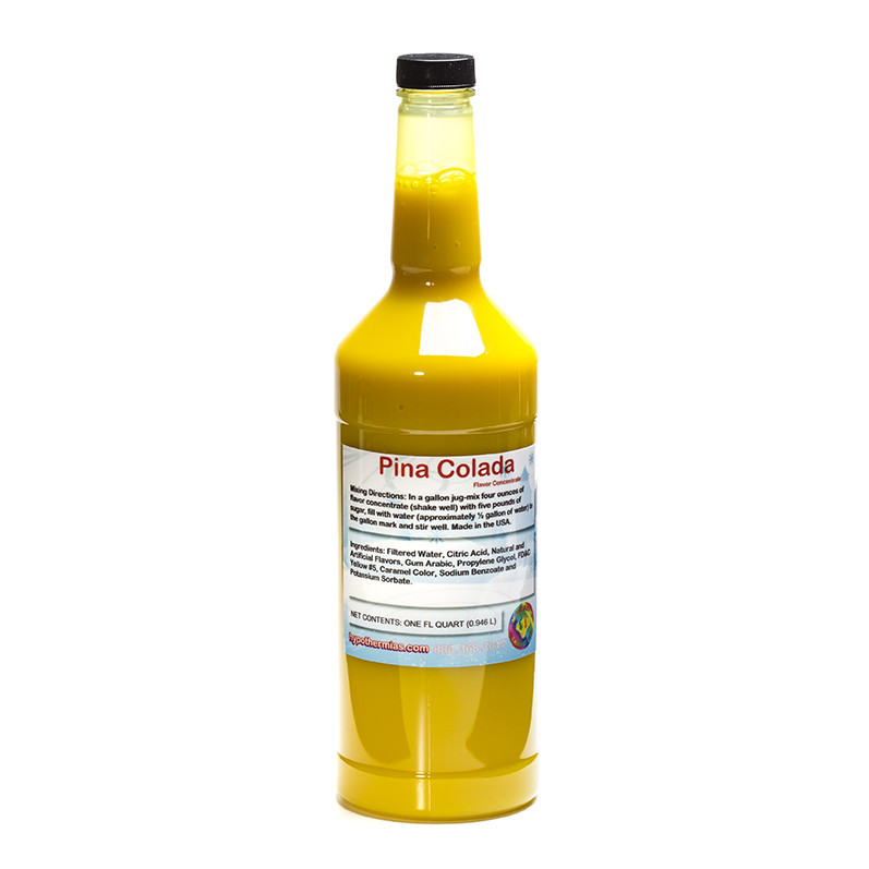 Pina Colada Shaved Ice and Snow Cone Unsweetened Flavor Concentrate *Quart* 32 Fl Oz Size (must Add Sugar and Water)