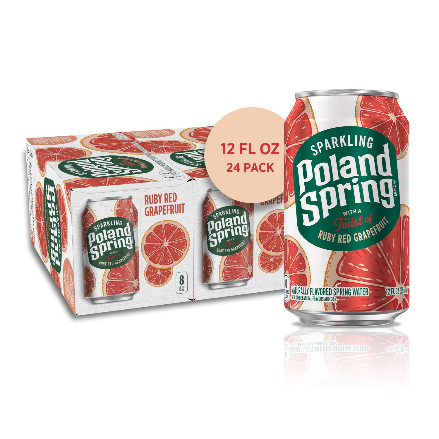 Poland Spring Sparkling Water, Ruby Red Grapefruit, 12 Oz. Can (24 Count)