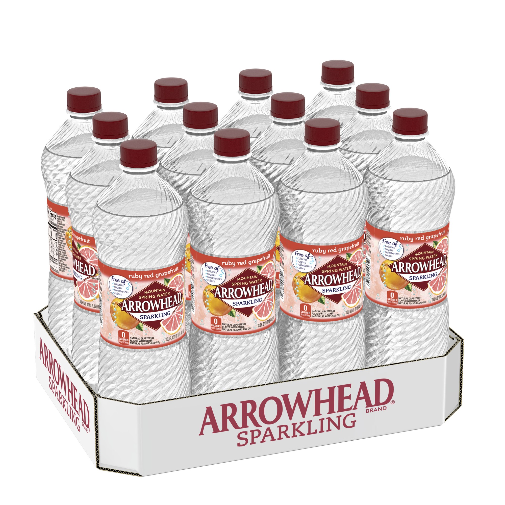 Arrowhead Sparkling Water, Ruby Red Grapefruit, 33.8 Oz Plastic Bottles (12 Count)