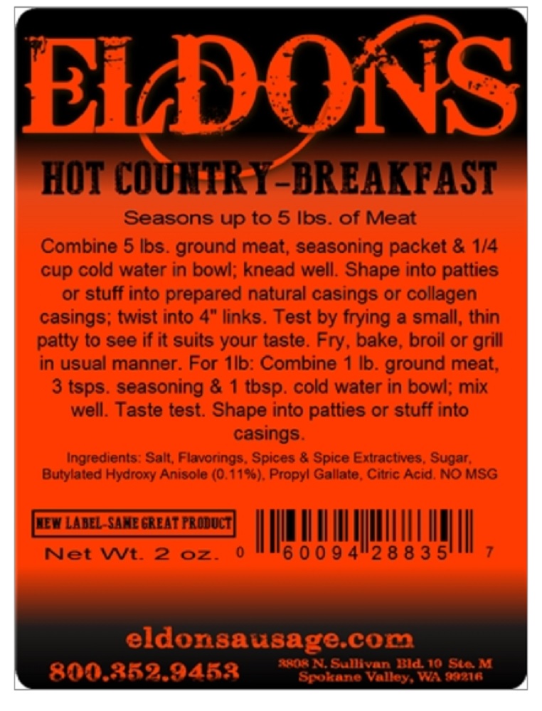 Hot Country Breakfast Sausage Seasoning Spices Seasons 5 Pounds of Meat #8835