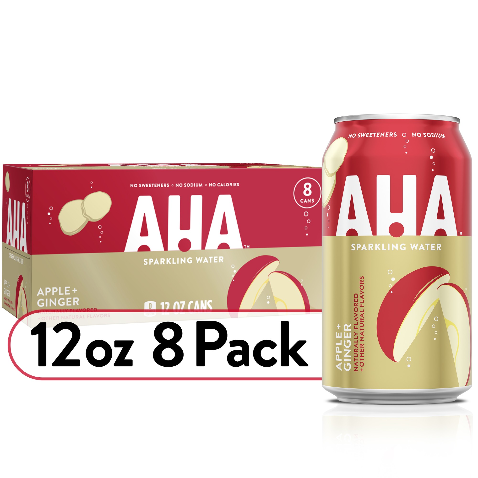 AHA Sparkling Water, Apple + Ginger Flavored Water, Zero Calories, Sodium Free, No Sweeteners, 12 Fl Oz