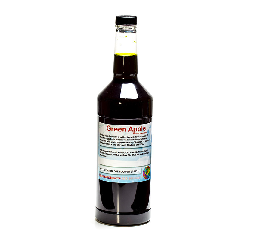 Green Apple Shaved Ice and Snow Cone Unsweetened Flavor Concentrate *Quart* 32 Fl Oz Size (must Add Sugar and Water)