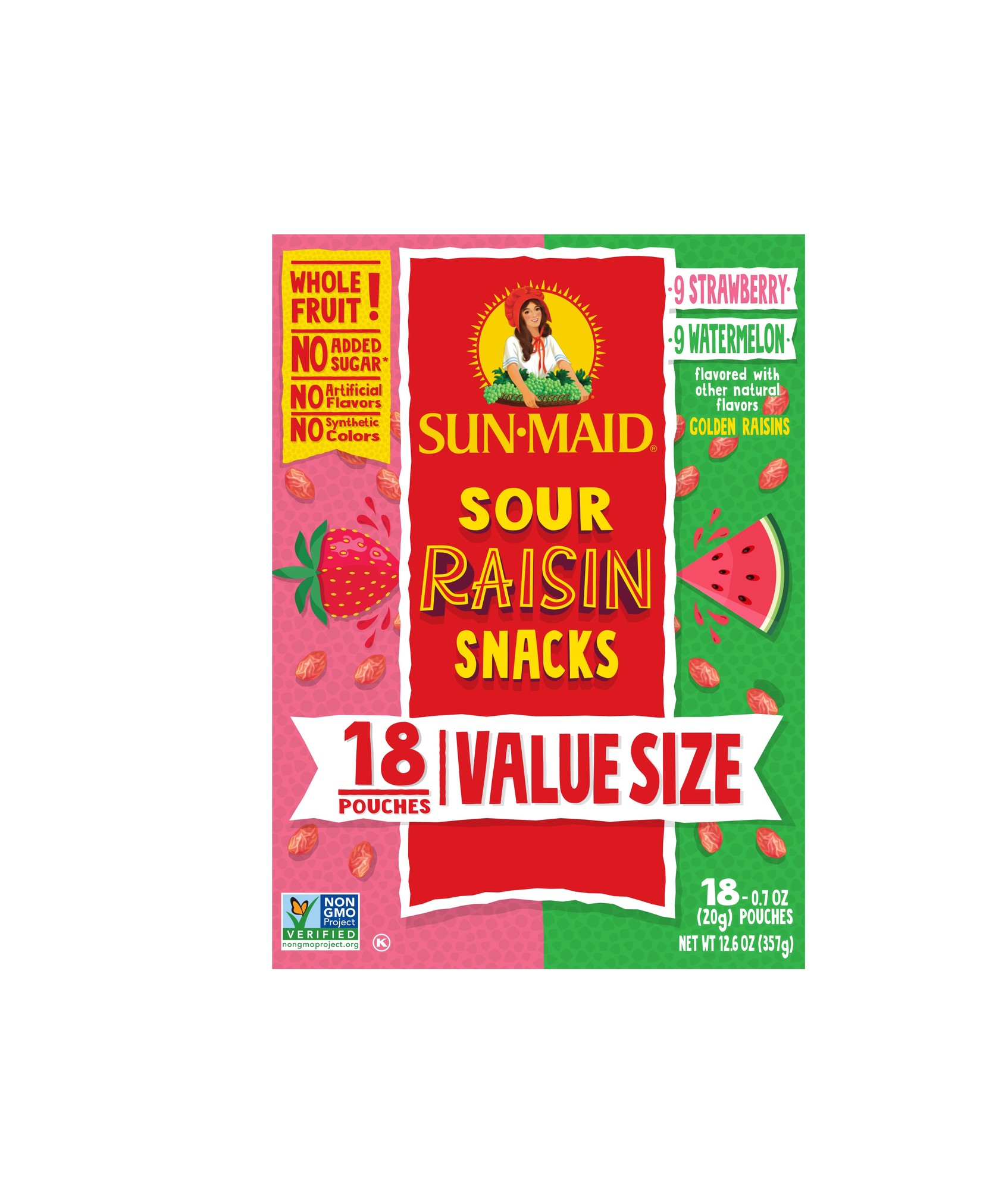 Sun-Maid Sour Raisin Snacks, Strawberry & Watermelon, 18 Ct, 0.7 Oz