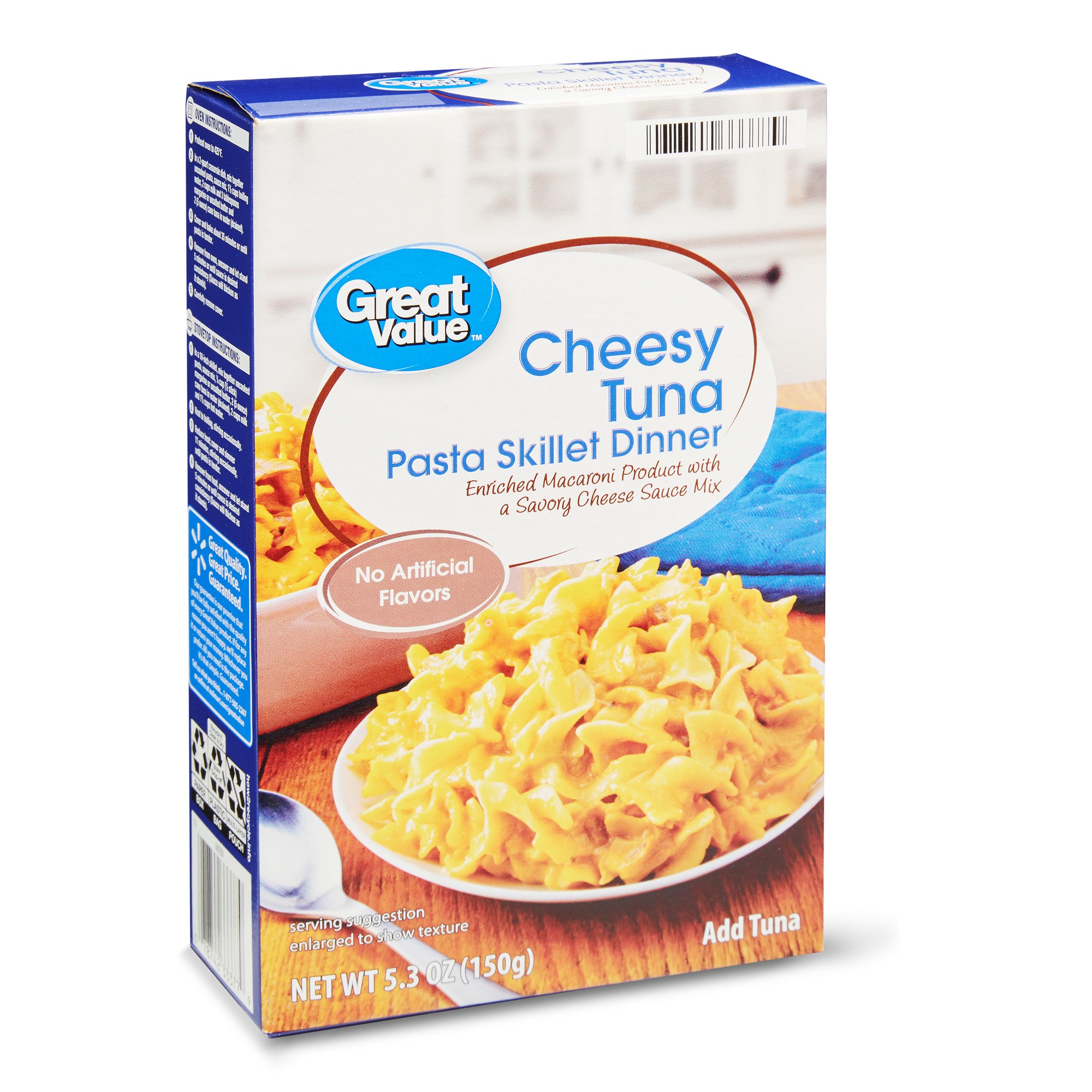 CHEESY TUNA PASTA SKILLET DINNER ENRICHED MACARONI PRODUCT WITH A SAVORY CHEESE SAUCE MIX, CHEESY TUNA