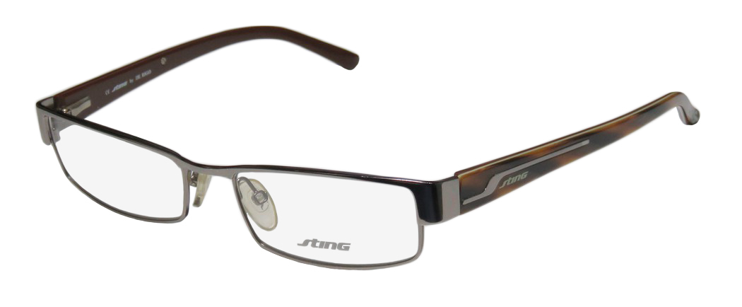 New Sting 4722 Mens/Womens Designer Full-Rim Gunmetal / Brown Pattern Fashionable Spectacular Must Have Frame Demo Lenses 52-17-140 Spring Hinges Eyeg