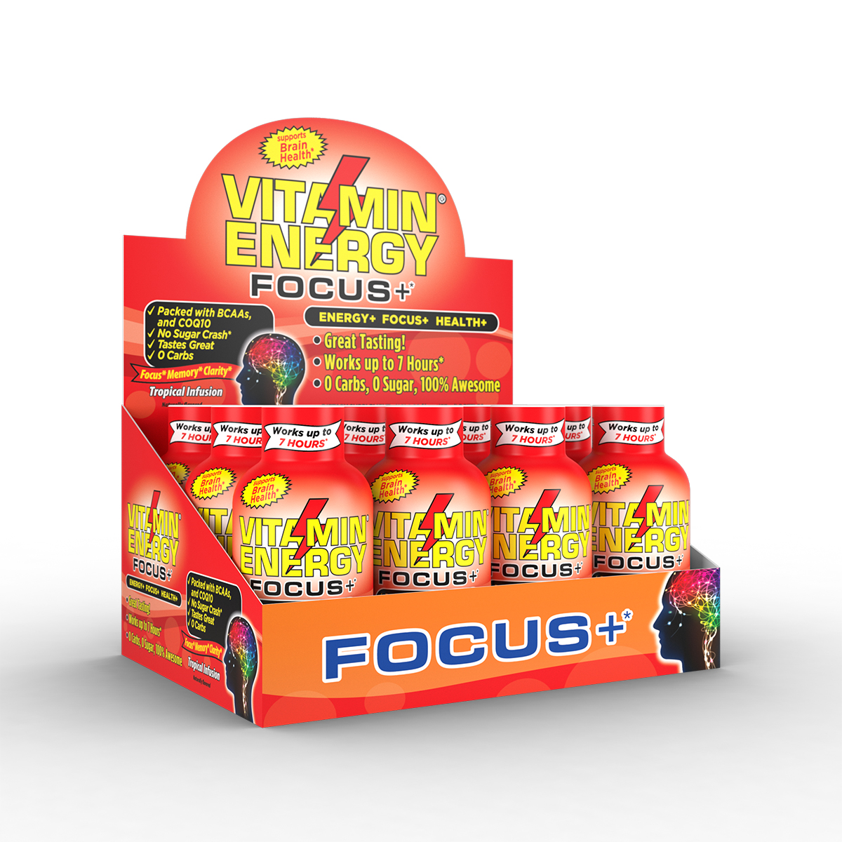 Vitamin Energy Focus+ Keto Energy Shot  Lasts up to 7+ Hours  Tropical Infusion Flavored Energy Drink  12 Pack - 1.93 Fl Oz Ea.