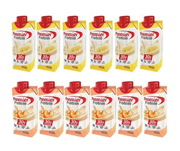 Premier Protein High Protein Shake, 6 Bananas & Cream, 6 Peaches & Cream (11 Fl. Oz., 12 Pack)