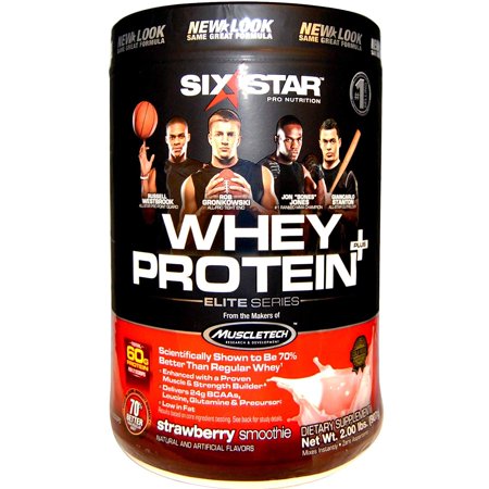 Six Star Elite Series 100 Percent Whey Protein Powder Plus Muscle Builder, 907 Gram Ultra-Pure Whey Protein Powder, Strawberry, 2 Pound