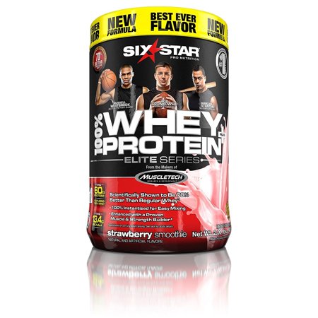 Six Star Elite Series 100% Whey Protein Powder Plus Muscle Builder, 907g Ultra-Pure Whey Protein Powder, Strawberry, 2 Pound NEW