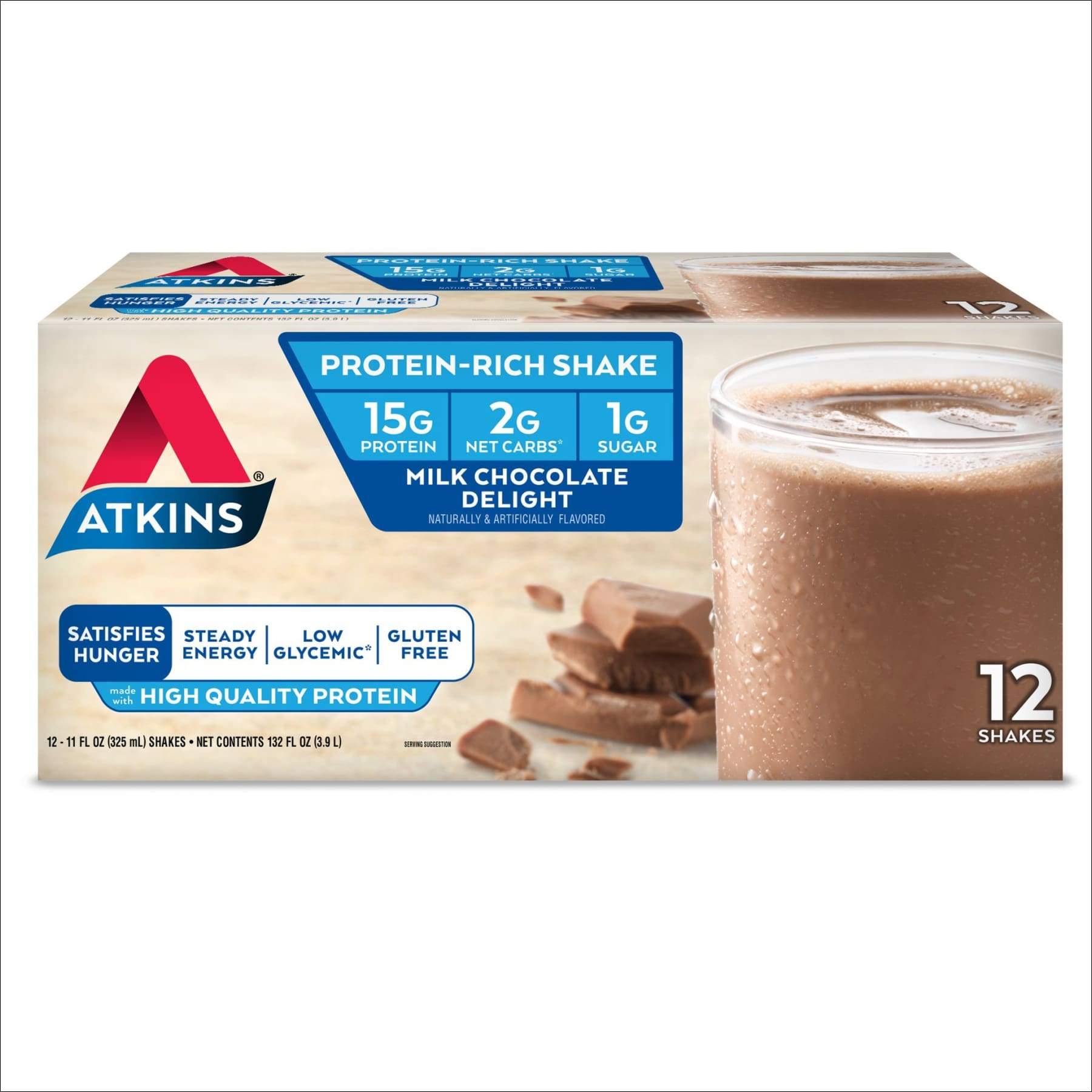 Atkins Gluten Free Protein-Rich Shake  Milk Chocolate Delight  Keto Friendly  12 Count 11 Fl Oz (Pack of 12)