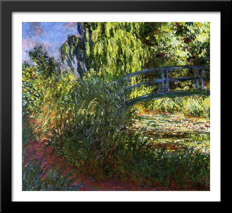 The Japanese Bridge (the Water-Lily Pond and Path by the Water) 30x28 Large Black Wood Framed Print Art by Claude Monet