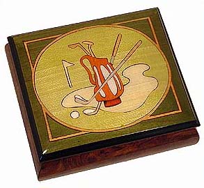 Olive Green Golf Reuge Musical Ring/Earring Box - Tavern in the Town (Pop Tune) - SWISS