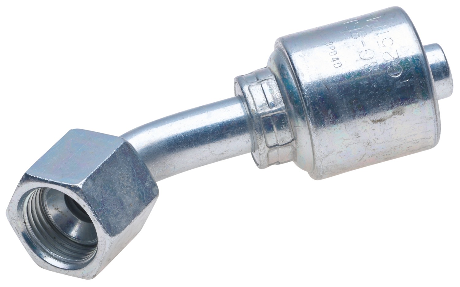 Gates G25174-1010T - Female Jic 37 Flare Swivel 45 Bent Tube Tuff Coat Xtreme Plating (Mega Crimp)