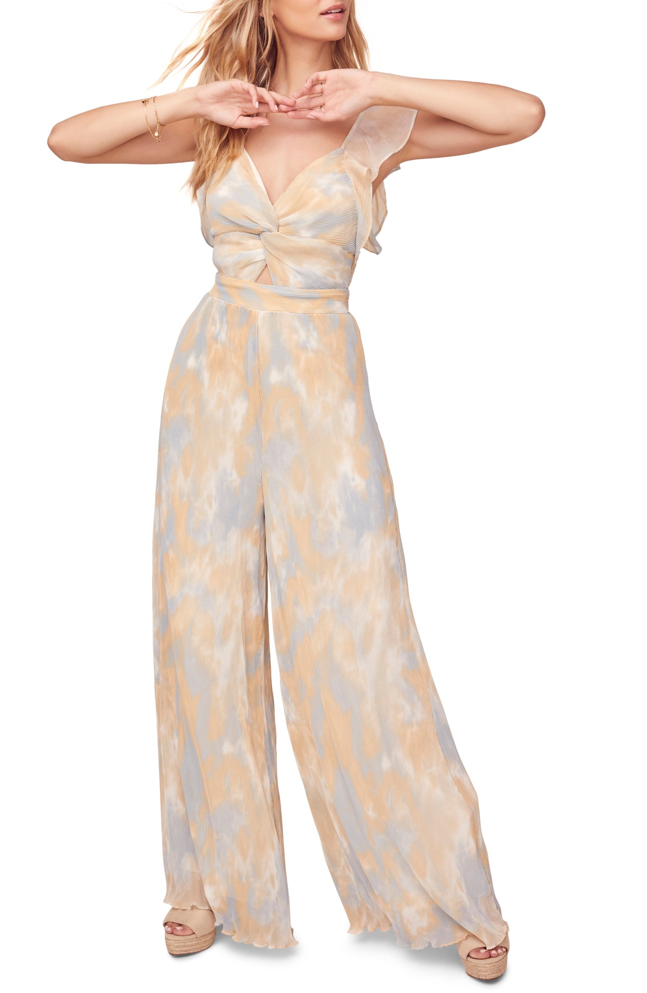 Women's Astr the Label Golden Hour Wide Leg Jumpsuit, Size Large - Blue