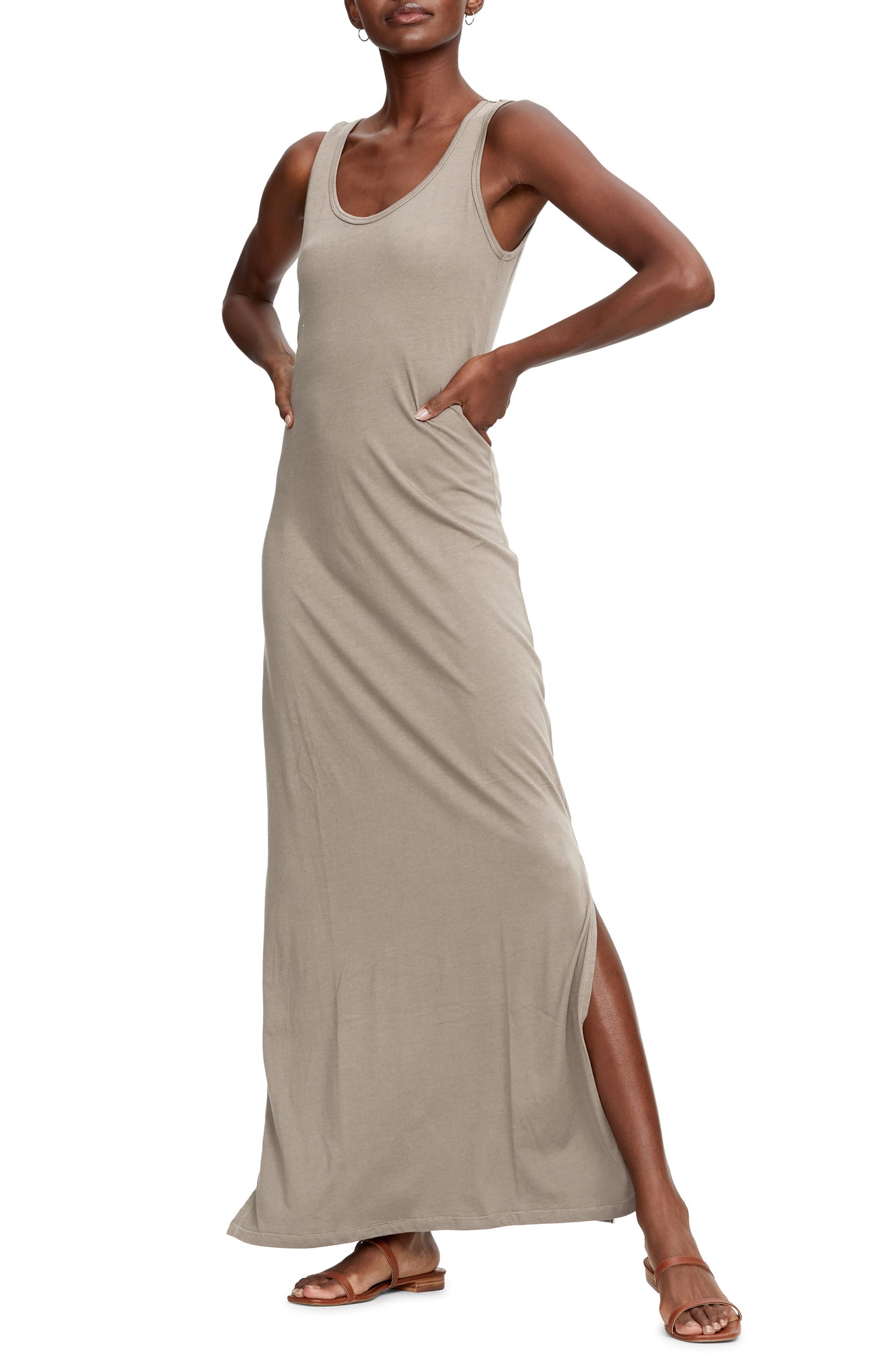 Women's Michael Stars Isabelle Cotton & Modal Maxi Dress, Size Large - Beige