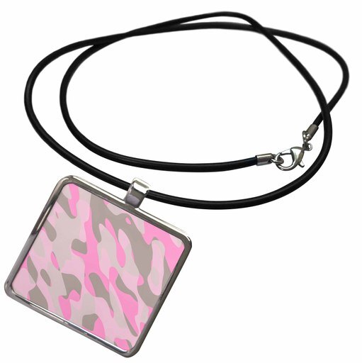 Grey Pink Camouflage Pattern - Necklace with Pend