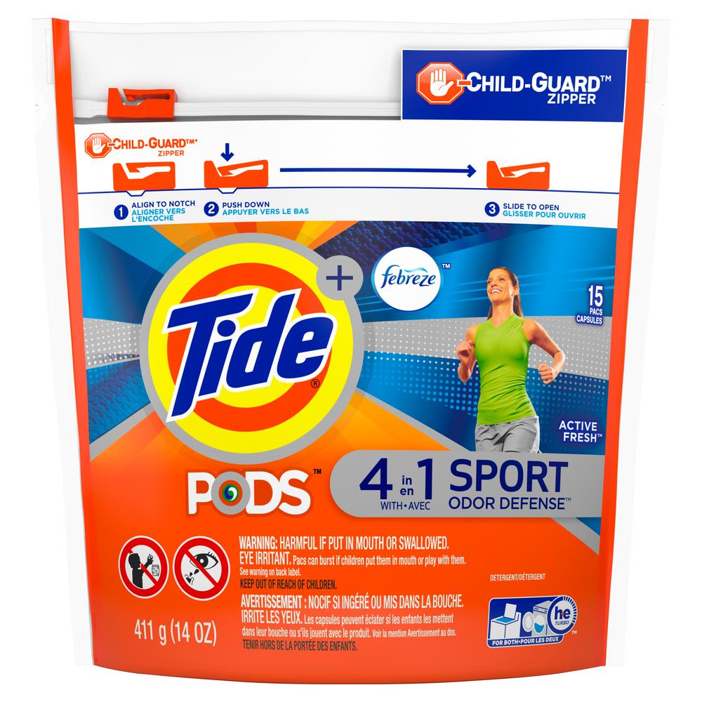 Tide Active Fresh Laundry Detergent Pods with Sport Odor Defense (15-Count, 6-Pack)