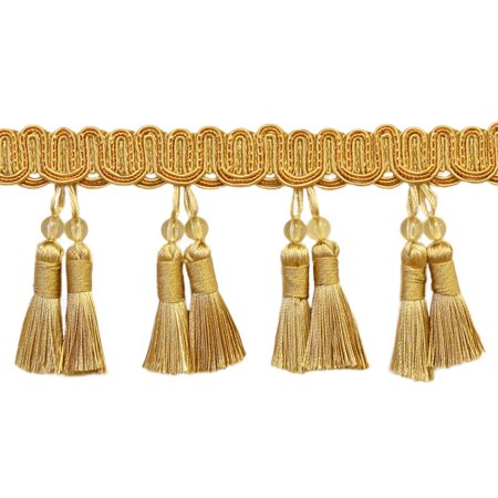 4  (10cm) Noblesse Collection Elegant Beaded Tassel Fringe | Fringe Trim # BTFH4   Canary Gold #4875 (Dark Gold  Yellow Gold) 5 Yards (15 Ft/4.5m)