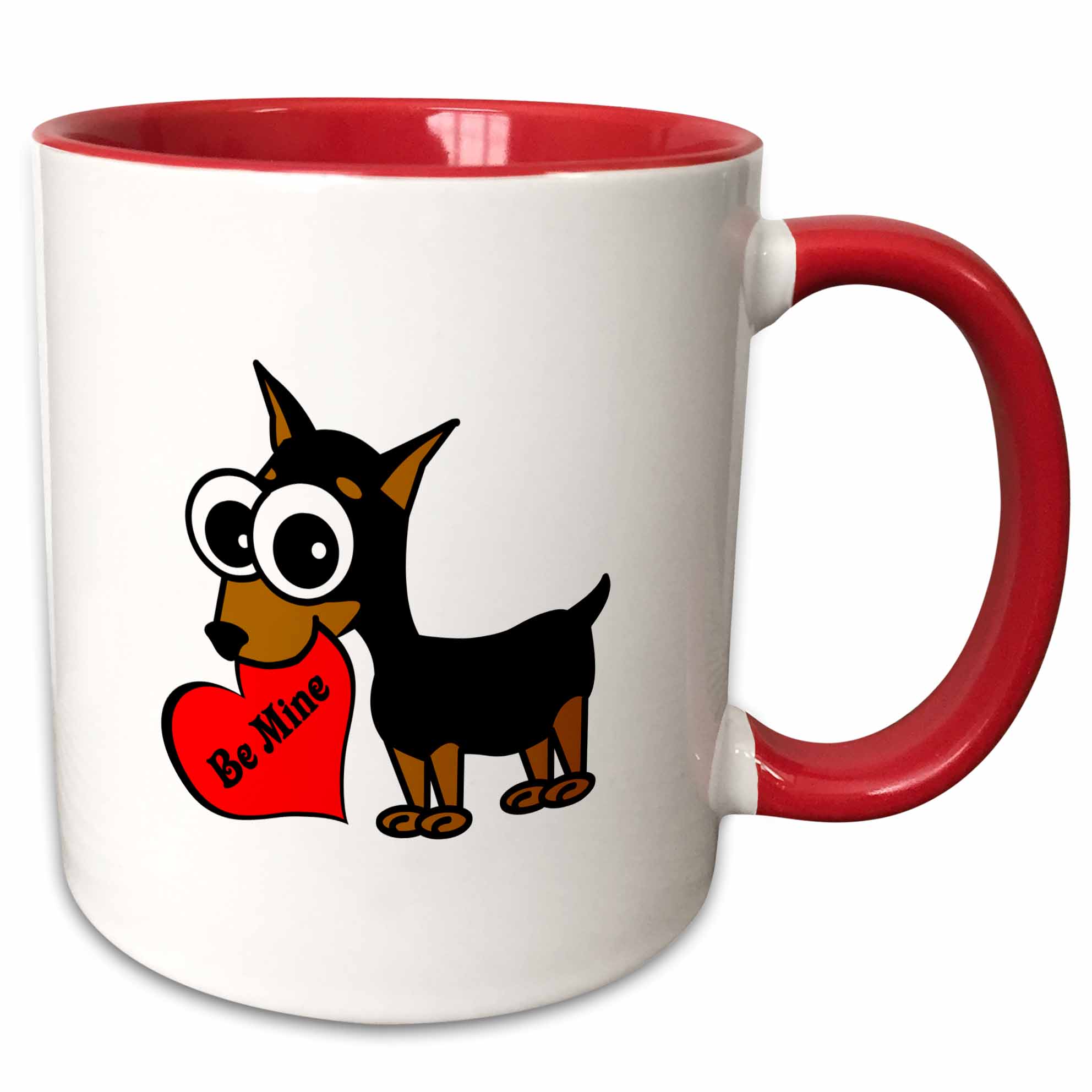 Cute Dog Be Mine Heart – Minpin 11oz Two-Tone Red Mug Mug-6331-5