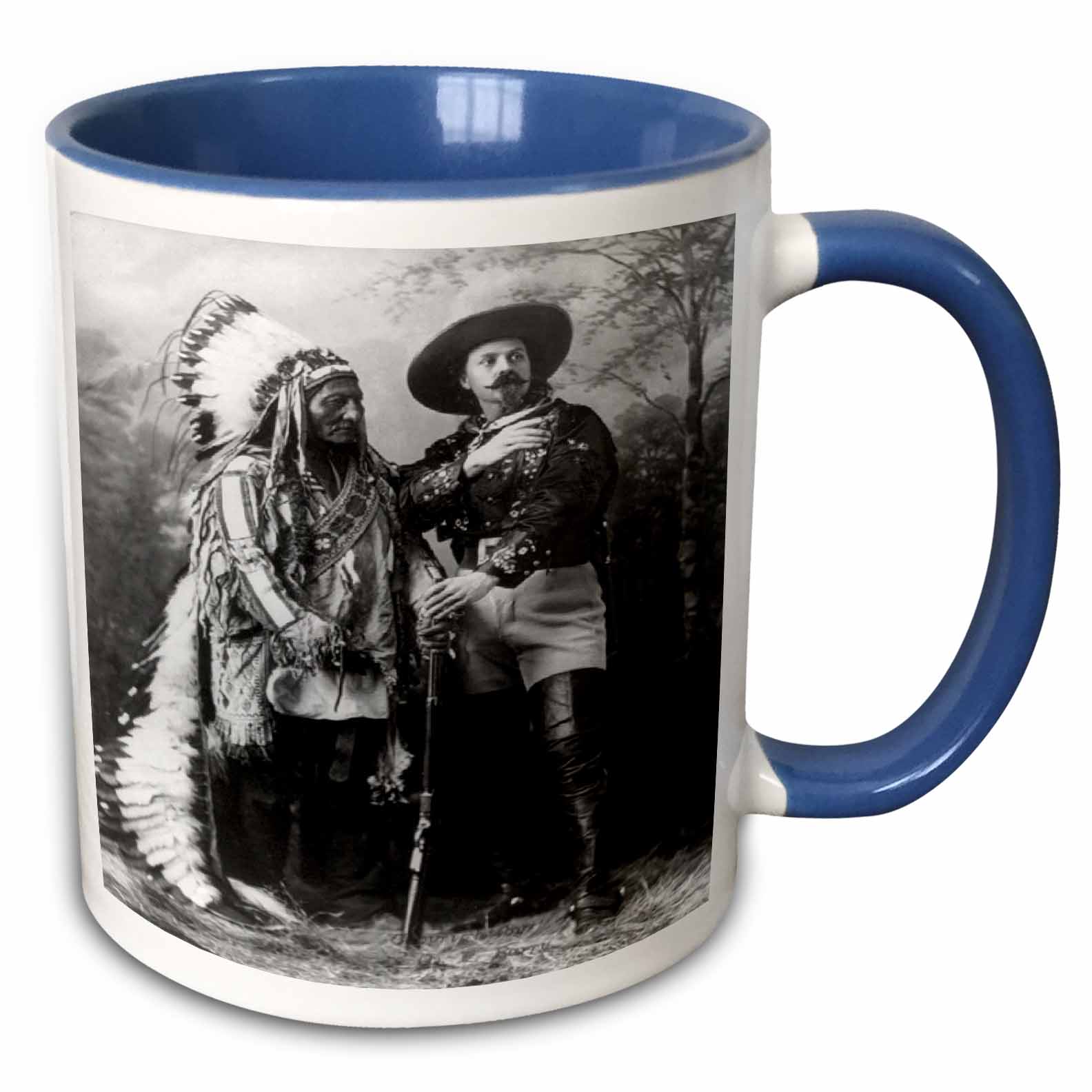 Sitting Bull and Buffalo Bill 1895 Black and White 11oz Two-Tone Blue Mug Mug-16254-6